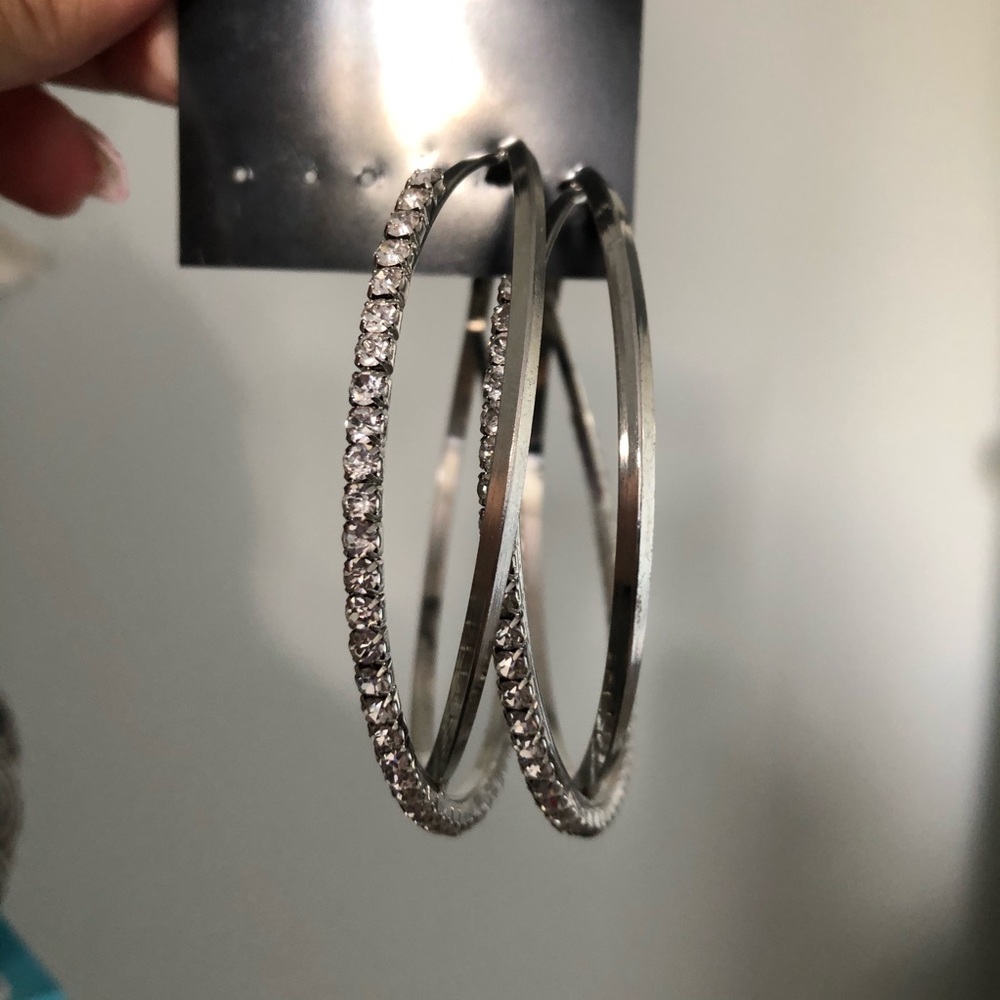 Silver double hooped earrings